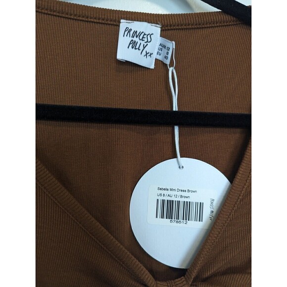 Princess Polly Sabella Brown Ribbed Mini Dress Size 8 - Picture 7 of 11